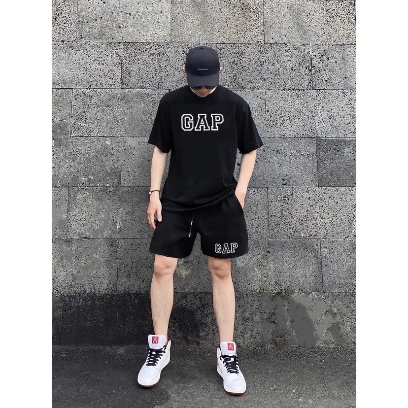 Bộ Phông Hè Thể Thao Cổ Tròn Phối Hoạ Tiết GAP Sành Điệu, Chất Liệu Cotton Ngoại Mềm Mịn Thấm Hút Mồ Hôi Cực Tốt