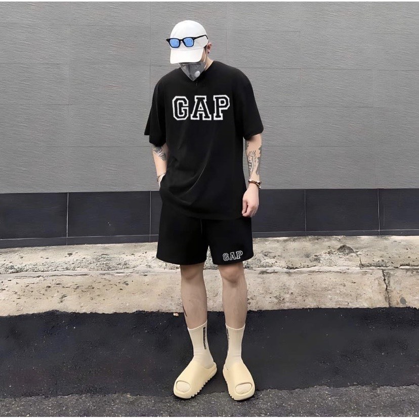 Bộ Phông Hè Thể Thao Cổ Tròn Phối Hoạ Tiết GAP Sành Điệu, Chất Liệu Cotton Ngoại Mềm Mịn Thấm Hút Mồ Hôi Cực Tốt