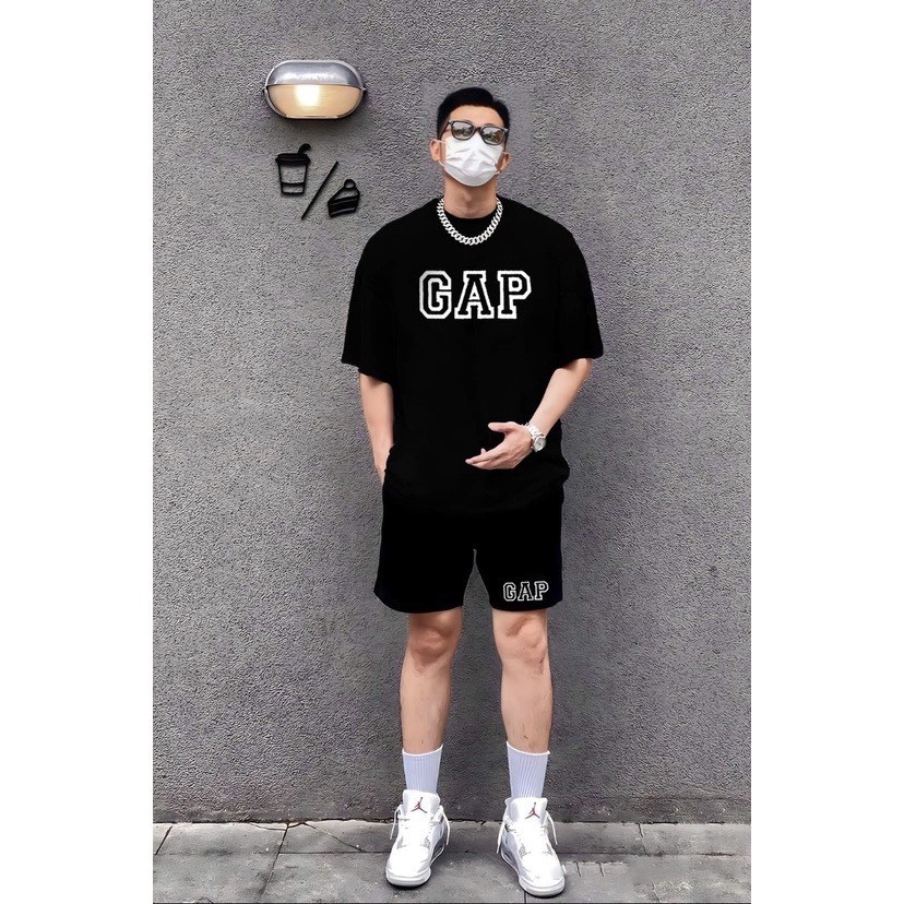 Bộ Phông Hè Thể Thao Cổ Tròn Phối Hoạ Tiết GAP Sành Điệu, Chất Liệu Cotton Ngoại Mềm Mịn Thấm Hút Mồ Hôi Cực Tốt