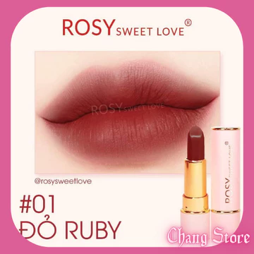 Son sáp lì ROSY chính hãng, son môi trang điểm lâu trôi mềm môi lên màu chuẩn cực đẹp trắng da số 01 ĐỎ RUBY