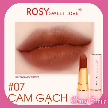 Son sáp lì ROSY chính hãng, son môi trang điểm lâu trôi mềm môi lên màu chuẩn cực đẹp trắng da số 07 CAM GẠCH