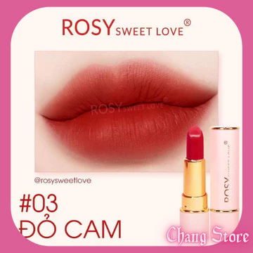 Son sáp lì ROSY chính hãng, Son lâu trôi Son lì mềm môi lên màu chuẩn cực đẹp trắng da số 03 ĐỎ CAM