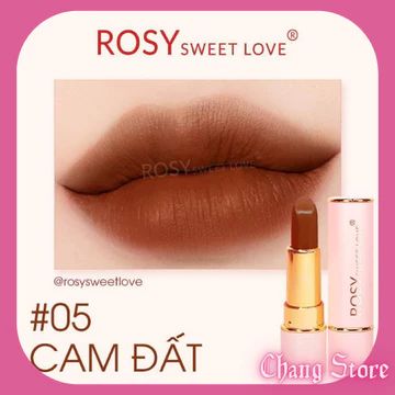 Son sáp lì ROSY chính hãng, son môi trang điểm lâu trôi mềm môi lên màu chuẩn cực đẹp trắng da số 05 CAM ĐẤT