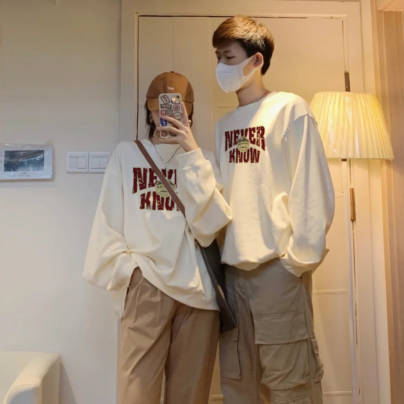 Áo sweater cặp đôi HappyFamily  - Mẫu áo in chữ Never Know chất nỉ da cá cao cấp Màu Đen - Trắng