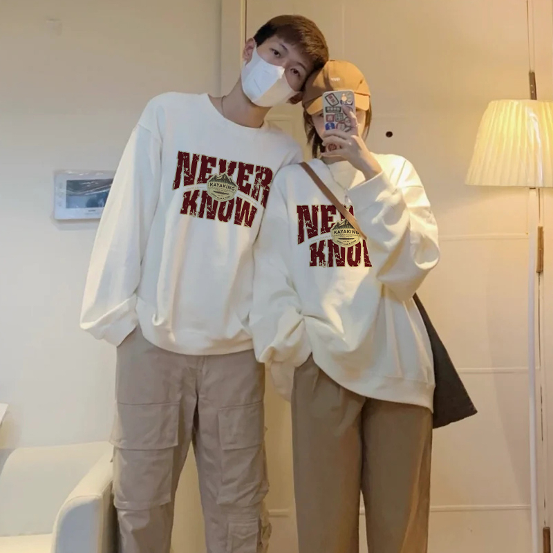 Áo sweater cặp đôi HappyFamily  - Mẫu áo in chữ Never Know chất nỉ da cá cao cấp Màu Đen - Trắng