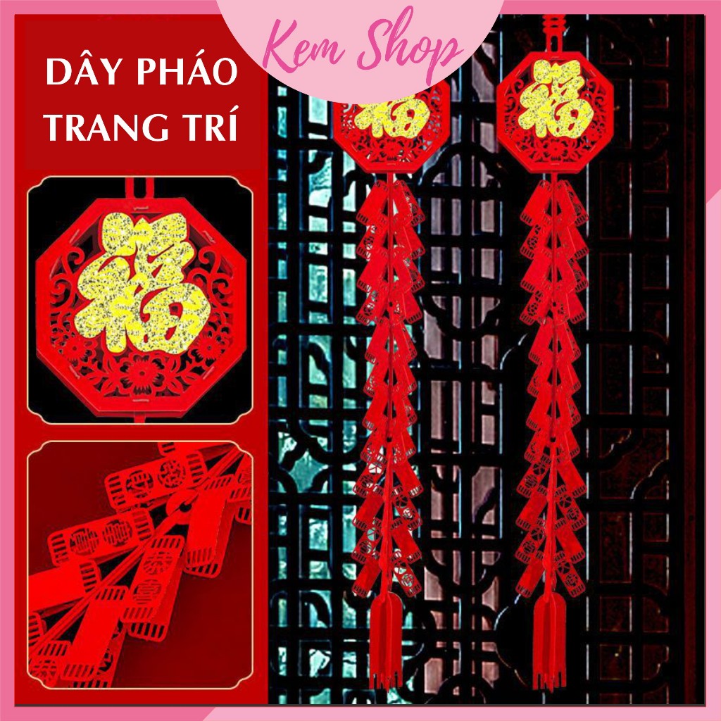 Mô hình dây pháo đỏ chữ Phúc trang trí đám cưới, lễ tết, lễ hội, trung thu - Kem Shop K360