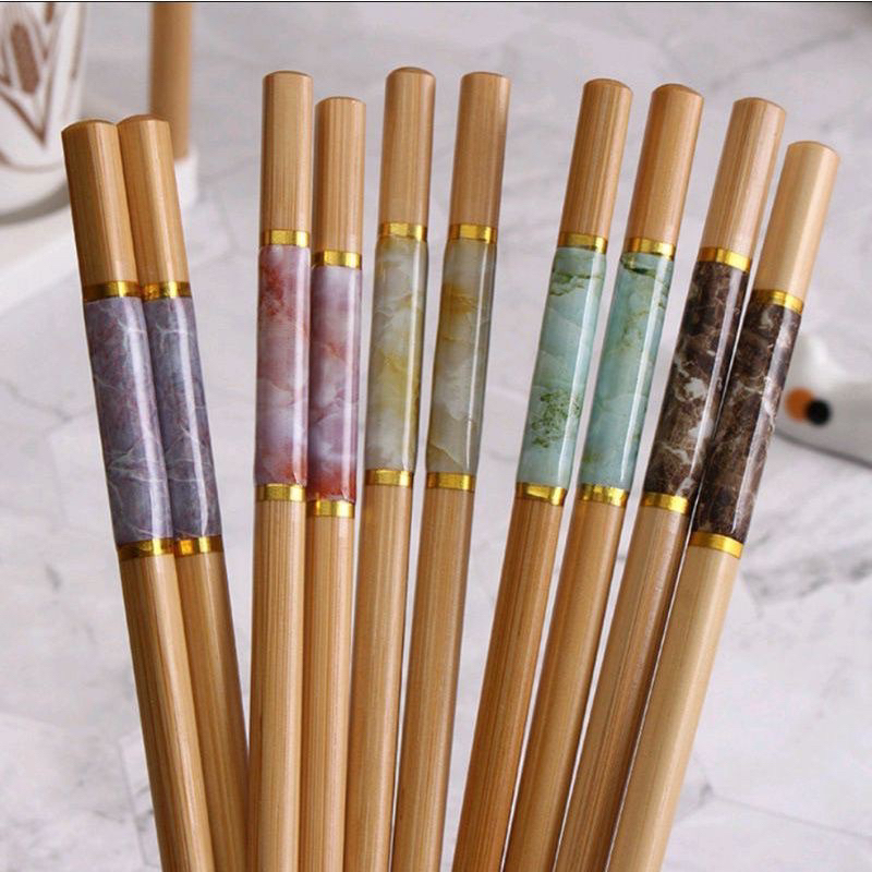 Combo 10 Đũa tre ăn cơm xuất nhật đũa khảm đá hoa vân tinh xảo