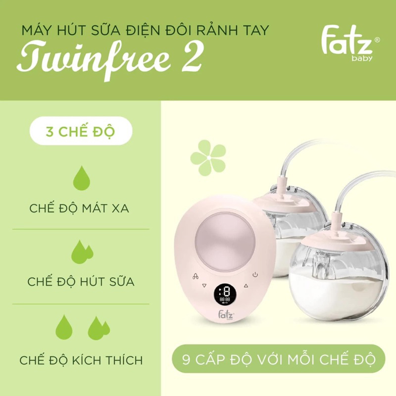 Ảnh Máy hút sữa điện đôi rảnh tay Twinfree 2 FATZBABY FB1311SD 3 chế độ mát xa/kích thích/hút sữa 9 cấp tích kèm pin sạc 3