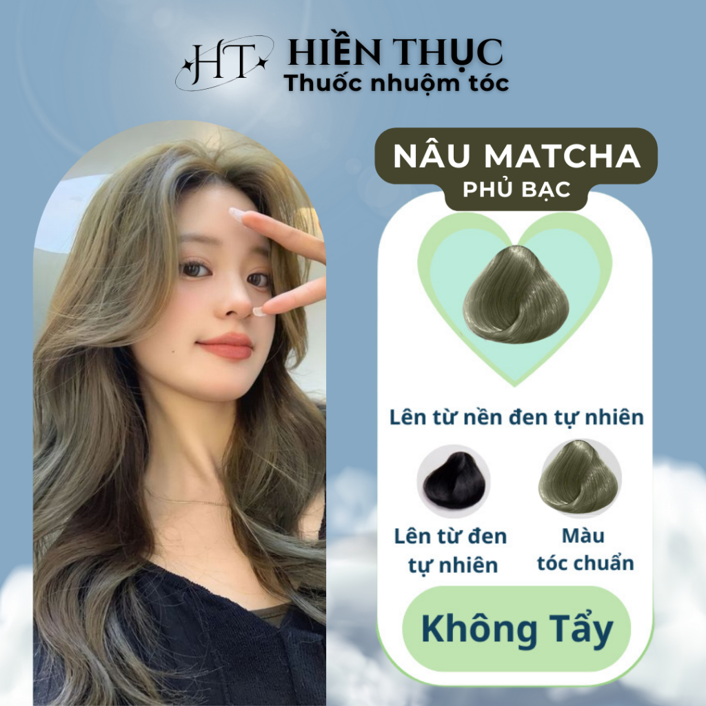 Thuốc nhuộm tóc màu Nâu Matcha Tặng kèm dụng cụ nhuộm  | Thuốc nhuộm tóc Hiền Thục