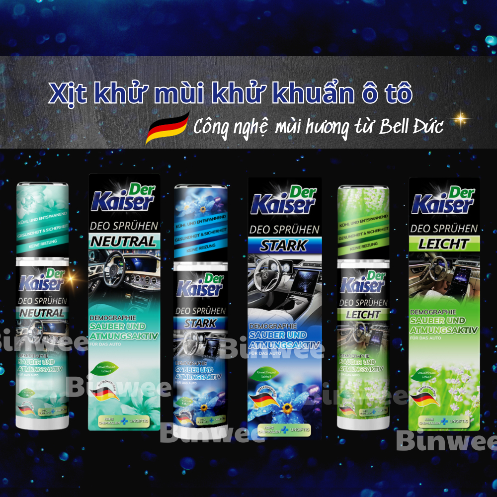 Xịt khử mùi khử khuẩn ô tô cao cấp Der Kaiser 150ml công nghệ Đức loại bỏ mùi hôi hương thơm tươi mát dễ chịu