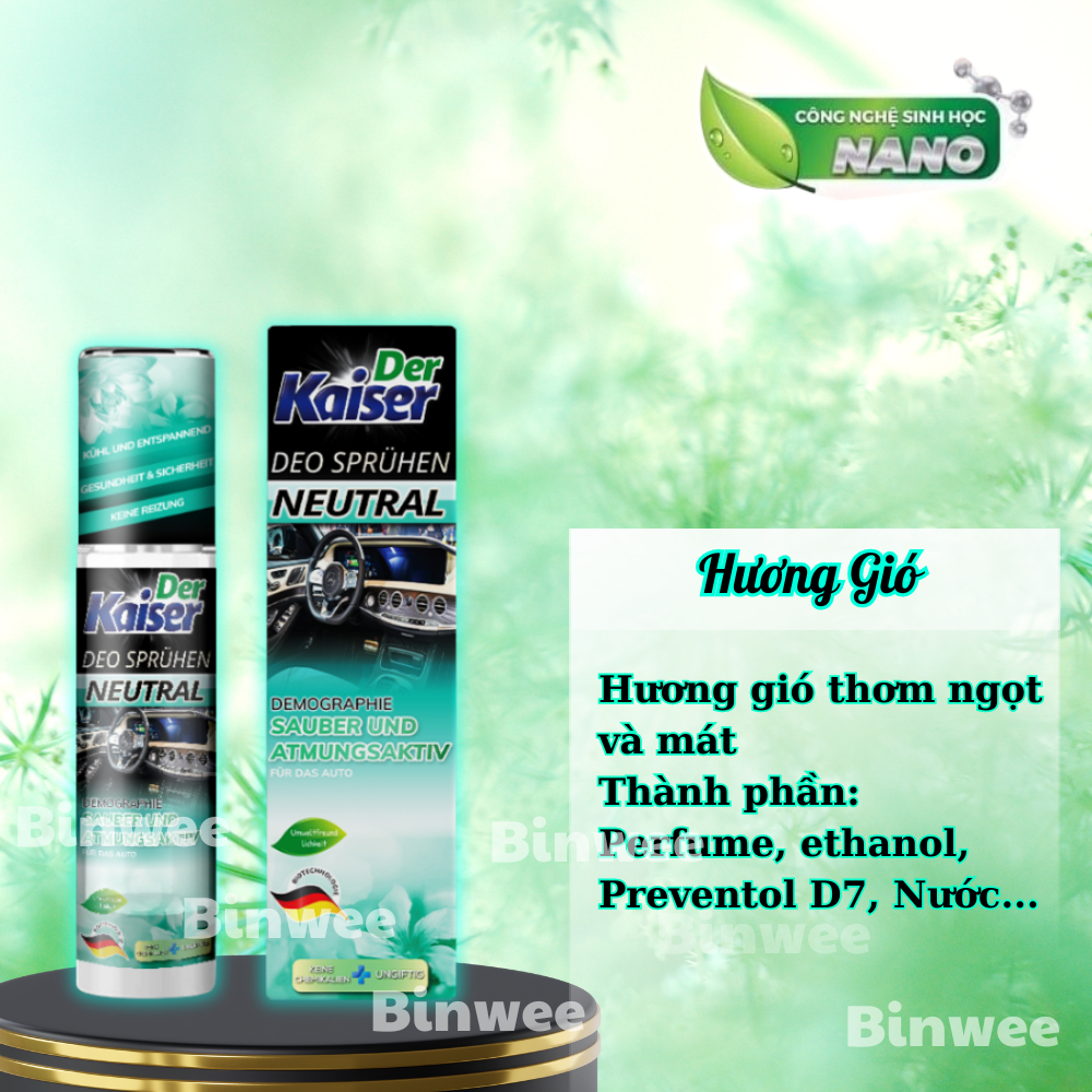 Xịt khử mùi khử khuẩn ô tô cao cấp Der Kaiser 150ml công nghệ Đức loại bỏ mùi hôi hương thơm tươi mát dễ chịu