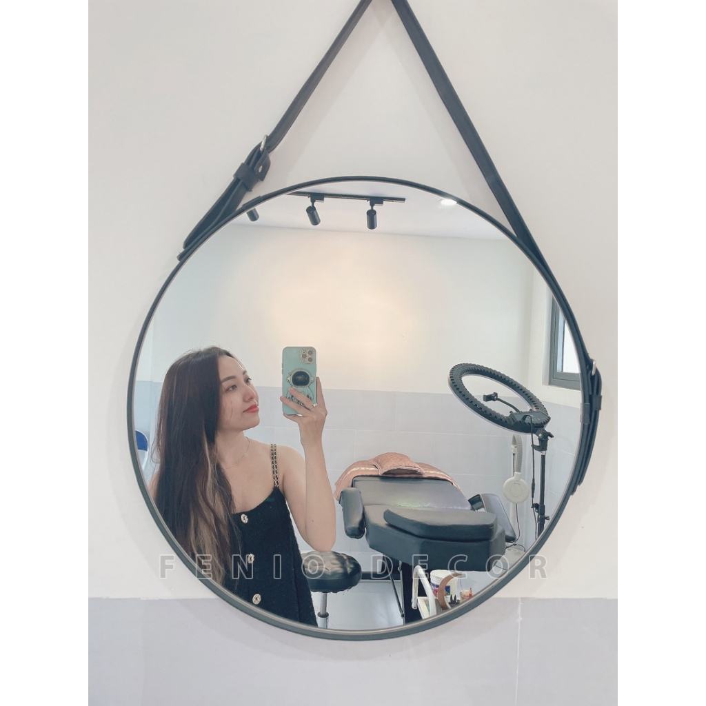 Ảnh Gương treo tường decor phòng ngủ FENIO Decor, gương trang điểm có 4 MÀU SẮC viền hình tròn hình vuông dây da dây thừng 2
