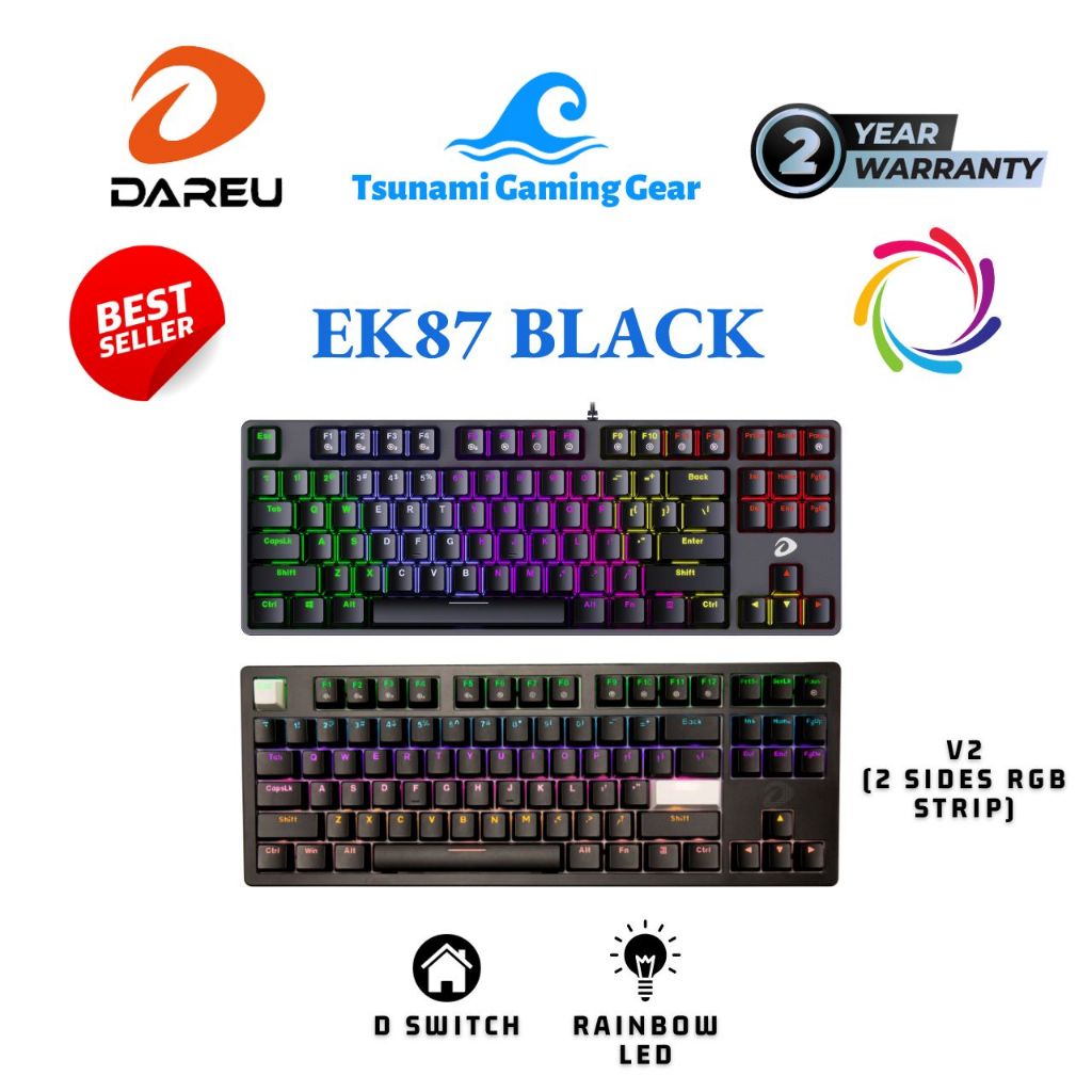 Bàn phím cơ DareU EK87 v2 Black/ DareU EK87 Black/ Multi LED/ Rainbow ...