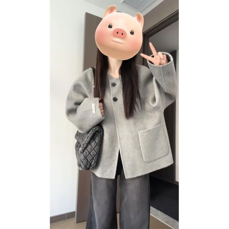[ẢNH THẬT+VIDEO]-Áo khoác dạ cổ tròn xám tro phong cách Hàn Quốc- đủ size