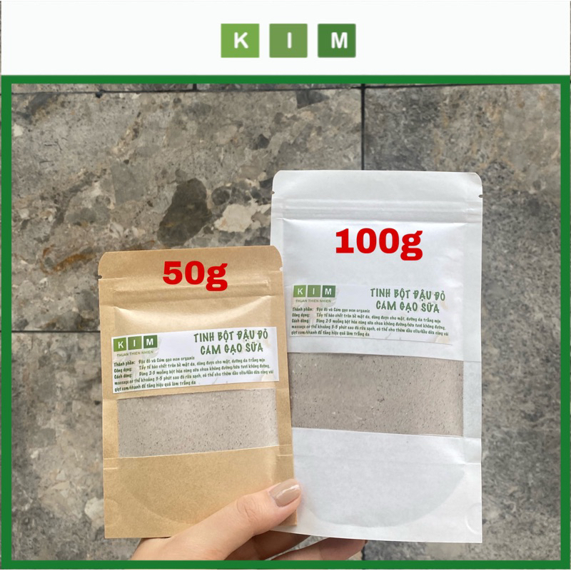 Tinh bột Đậu đỏ Cám gạo sữa 50g tẩy tế bào cơ thể - Bột làm đẹp thiên nhiên tắm trắng dưỡng da KIM handmade