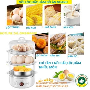 Nồi hấp lộc,hầm mini CHIGO 2, 3 tầng đa chức năng,dùng hấp trứng,bánh bao, rau củ, hải sản-cao cấp-chính hãng 2024