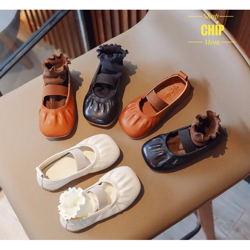 giày búp bê bé gái giày bệt cho bé da PU mềm êm chân có thun chống tuột kiểu dáng hàn quốc nhẹ QCCC full box 797