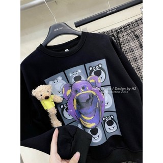 Set Bộ Đồ Nỉ Gấu Tím Áo Nỉ Bông Dài Tay In Gấu Kèm Gấu Cài Nổi Mix Quần Kẻ Dạ Dáng Dài Freesize
