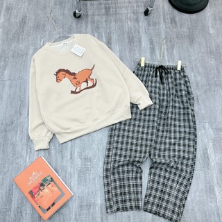 Set Bộ Đồ Nữ Nỉ Trần Bông Ngựa Cam Áo Nỉ Dài Tay Mix Quaanf Suông Dài Kẻ Dạ Freesize