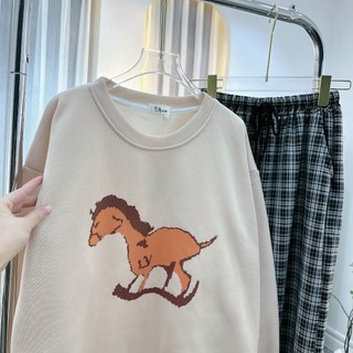 Set Bộ Đồ Nữ Nỉ Trần Bông Ngựa Cam Áo Nỉ Dài Tay Mix Quaanf Suông Dài Kẻ Dạ Freesize