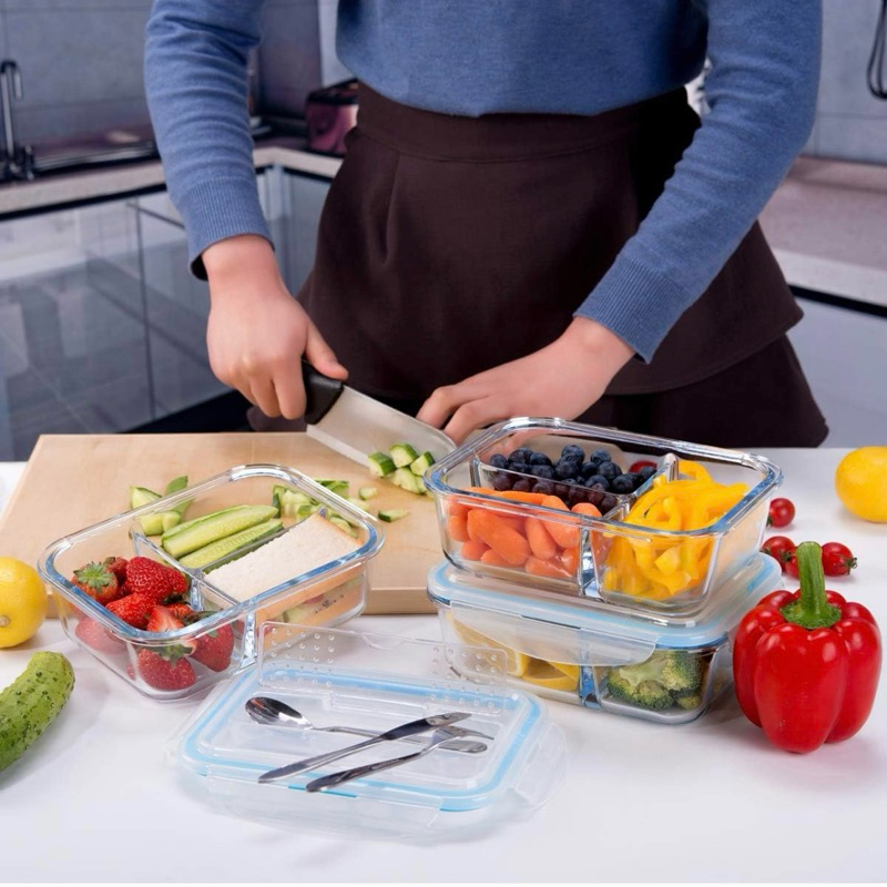 Ảnh Hộp đựng cơm thủy tinh 2 ngăn cao cấp YEAHCOOK - Kèm bộ thìa, dĩa, dao tiện lợi 4