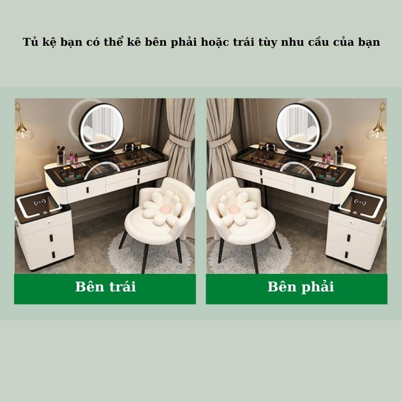 Bàn Trang Điểm Bàn Phấn Thông Minh Có Gương Đèn Led Cảm Ứng 3 Màu Sạc Không Dây Loa Buetooth,2 Cổng USB Tiện nghi T02