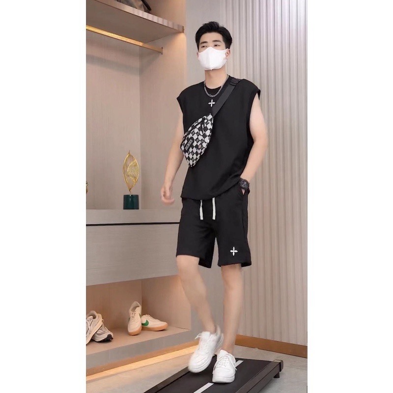 Bộ Phông Hè Thể Thao Cổ Tròn Phối Chữ Thập Cá Tính Sành Điệu, Chất Liệu Cotton Mềm Mịn Thấm Hút Mồ Hôi Cực Tốt