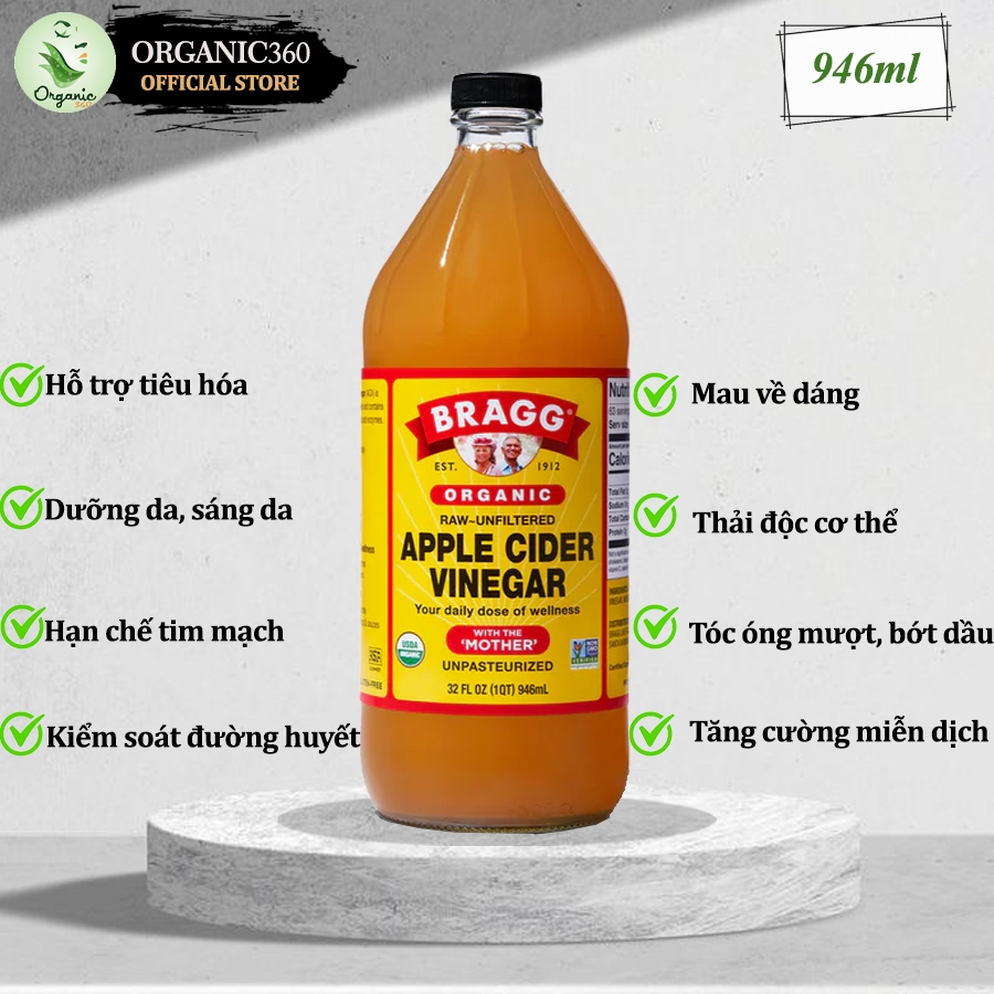 Ảnh Giấm Táo Hữu Cơ Có Giấm Cái Organic Apple Cider Vinegar With The Mother 473ml 946ml BRAGG 2