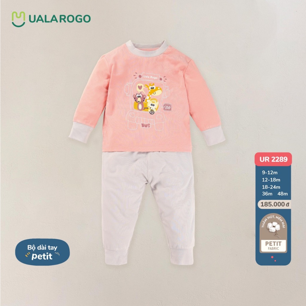 Bộ quần áo dài tay Uala Rogo 2289 vải Petit cho bé thoáng mát co giãn ...