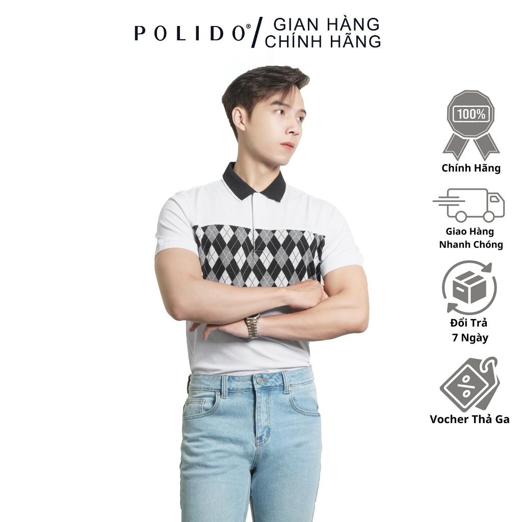 Áo Polo Nam Họa Tiết Quả Trám Polido Chất Liệu Cotton Thoáng Mát Thấm Hút Mồ Hôi Tốt Co Giãn Form Slimfit Thời Trang Nam