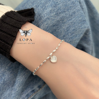 Lắc tay nữ Bạc LoPa dáng hạt gạo mix tim đá moonstone cao cấp sang chảnh,Jewelry LoPa
