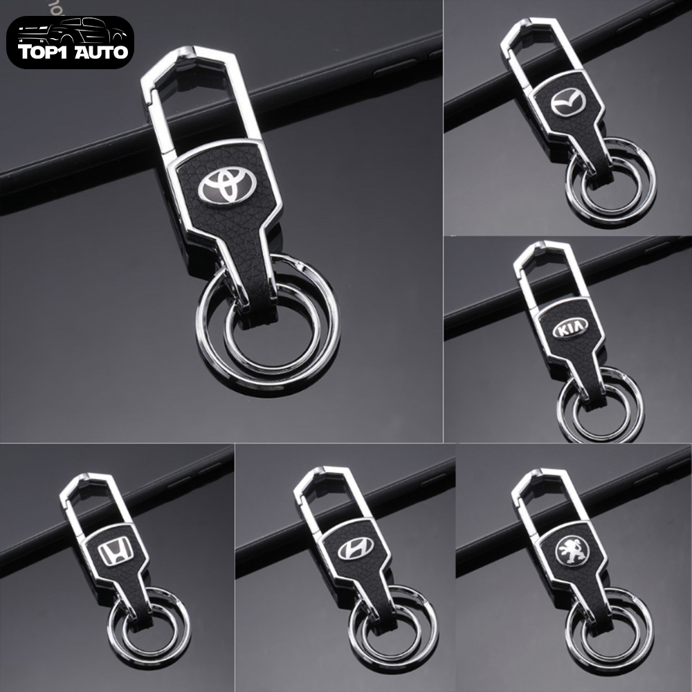 Móc khoá xe ô tô, xe hơi bọc da có gắn logo đủ các hãng, bằng thép cao cấp không rỉ và chịu lực cao-móc ốp khóa xe