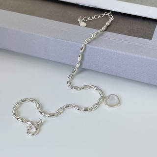 Lắc tay nữ Bạc LoPa dáng hạt gạo mix tim đá moonstone cao cấp sang chảnh,Jewelry LoPa
