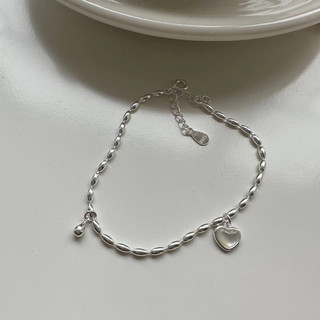 Lắc tay nữ Bạc LoPa dáng hạt gạo mix tim đá moonstone cao cấp sang chảnh,Jewelry LoPa