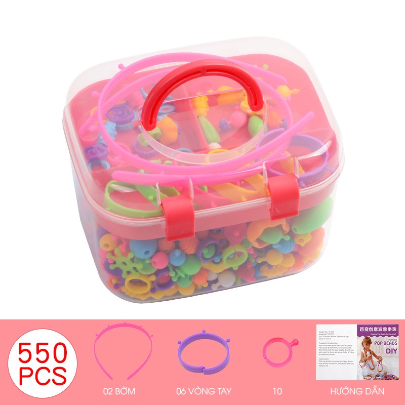 Đồ Chơi Bộ Xâu Hạt Lắp Ghép 550 Chi Tiết - Tạo Vòng Tay/Nhẫn/Bờm/Trang Sức, Sáng Tạo Cho Bé