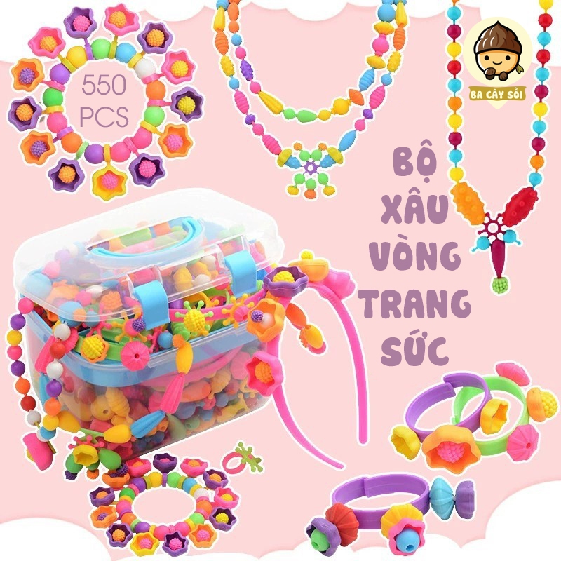 Đồ Chơi Bộ Xâu Hạt Lắp Ghép 550 Chi Tiết - Tạo Vòng Tay/Nhẫn/Bờm/Trang Sức, Sáng Tạo Cho Bé