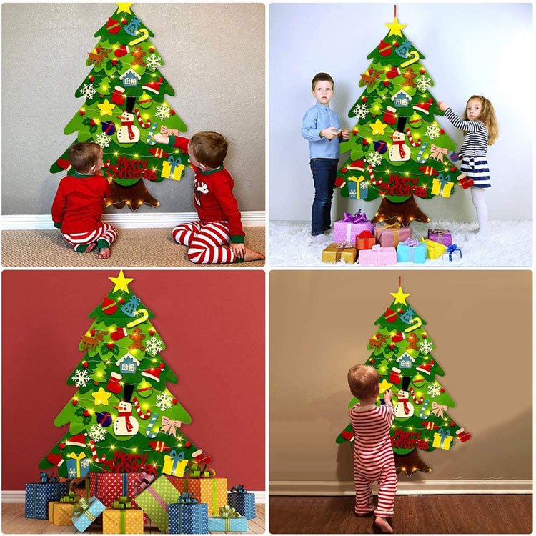 Cây thông Noel vải nỉ dán tường tự  trang trí dịp Giáng Sinh cho bé ( kèm đèn led )