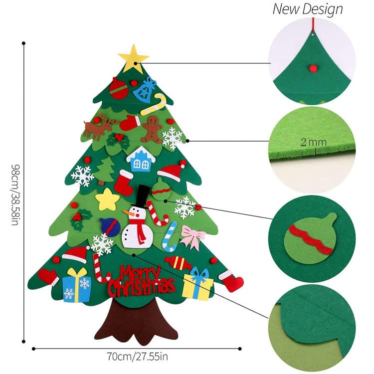 Cây thông Noel vải nỉ dán tường tự  trang trí dịp Giáng Sinh cho bé ( kèm đèn led )