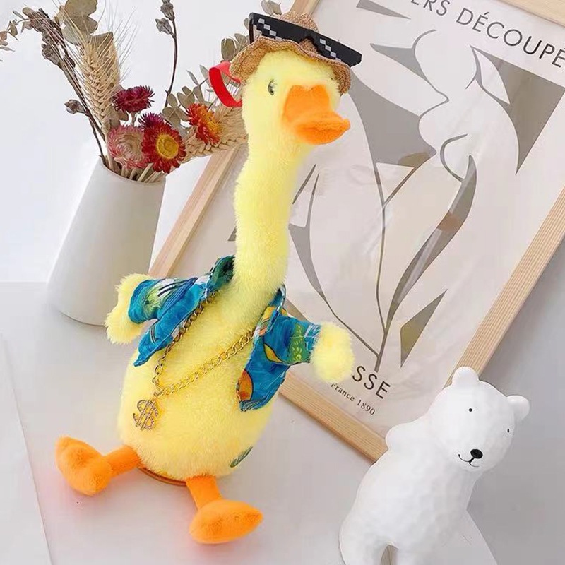 Đồ Chơi Vịt Nhồi Bông Nhại Giọng - Hát Múa, Có Đèn LED, Cảm Ứng Theo Giọng Nói, Đủ Phụ Kiện