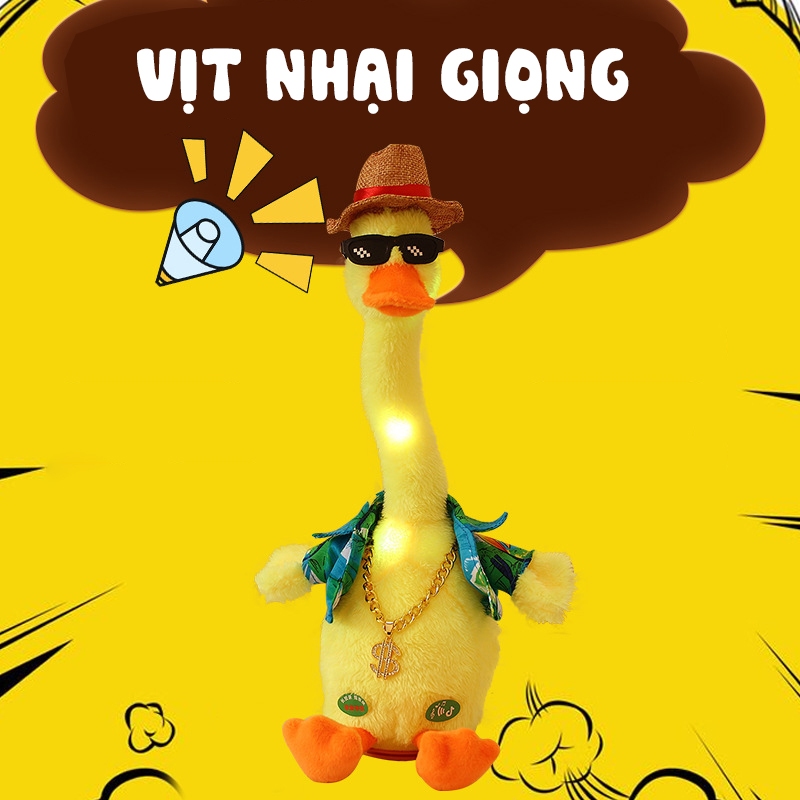 Đồ Chơi Vịt Nhồi Bông Nhại Giọng - Hát Múa, Có Đèn LED, Cảm Ứng Theo Giọng Nói, Đủ Phụ Kiện