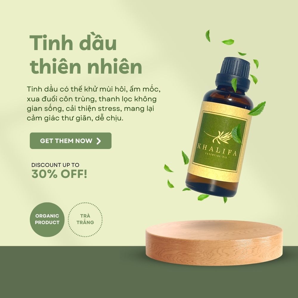 Tinh Dầu Trà Trắng Nguyên Chất Khalifa 50ml Tốt Cho Da Giảm Stress Khử Mùi Chống Say Xe Hàng Chính Hãng