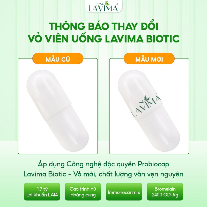 (HOẢ TỐC) Viên uống phụ khoa men vi sinh vùng kín LAVIMA BIOTIC ( hộp 20 viên)