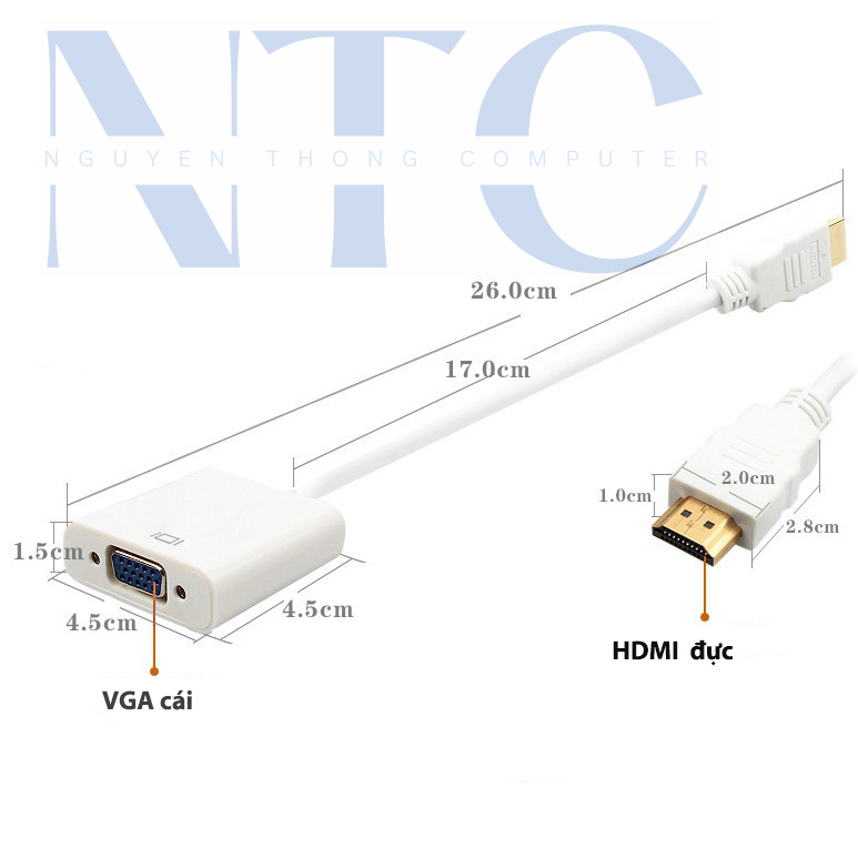 Cáp HDMI Sang VGA Cao Cấp – Hỗ Trợ Full HD 1920x1080P, Dùng Cho PC, Laptop, TV, Máy Chiếu | BigBuy360 - bigbuy360.vn