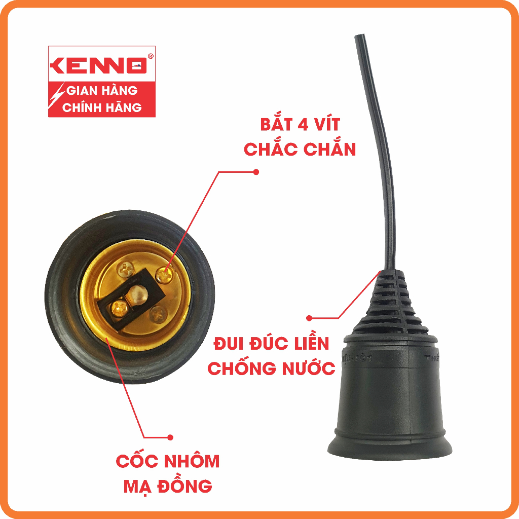 Dây đui đèn KENNO kín nước 27LD/T dây dài 10cm đui đèn ngoài trời chống nước