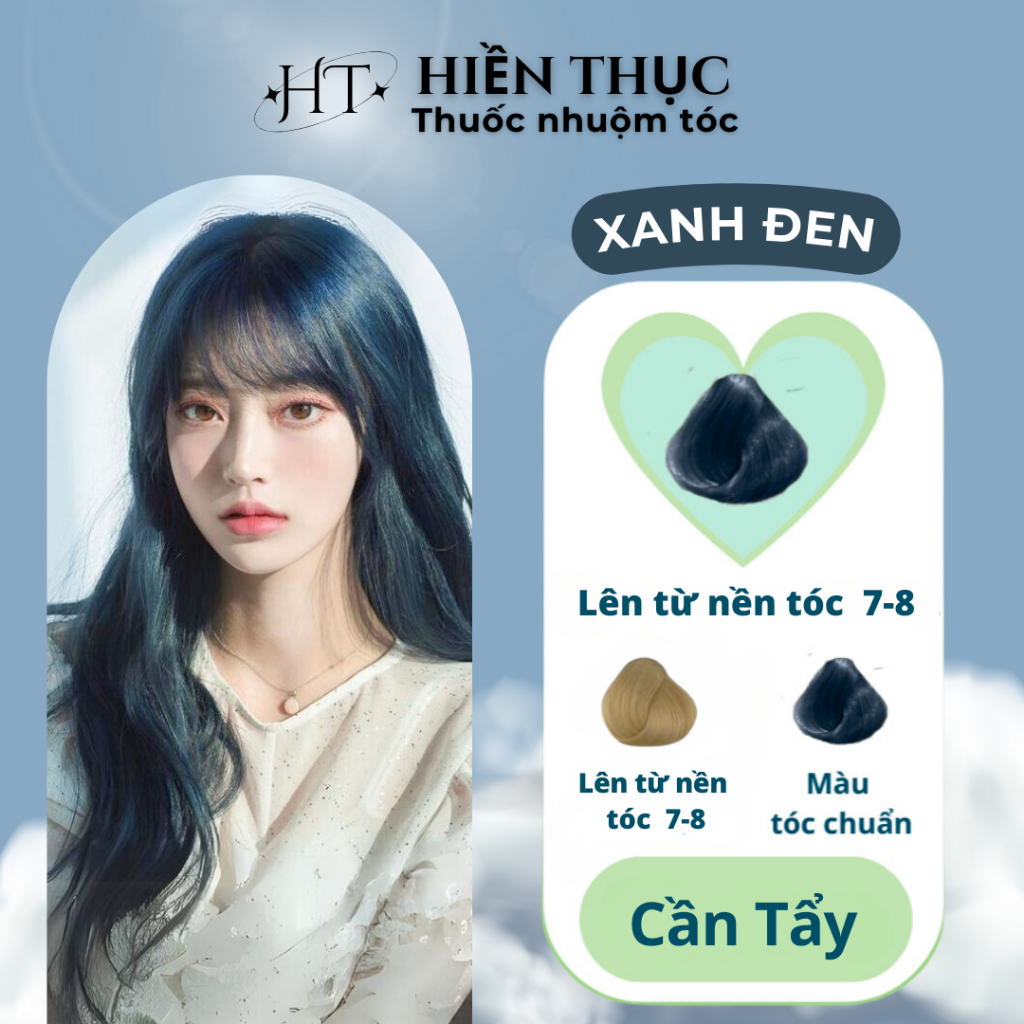 Thuốc nhuộm tóc màu xanh đen tặng kèm dụng cụ nhuộm | Thuốc nhuộm tóc Hiền Thục