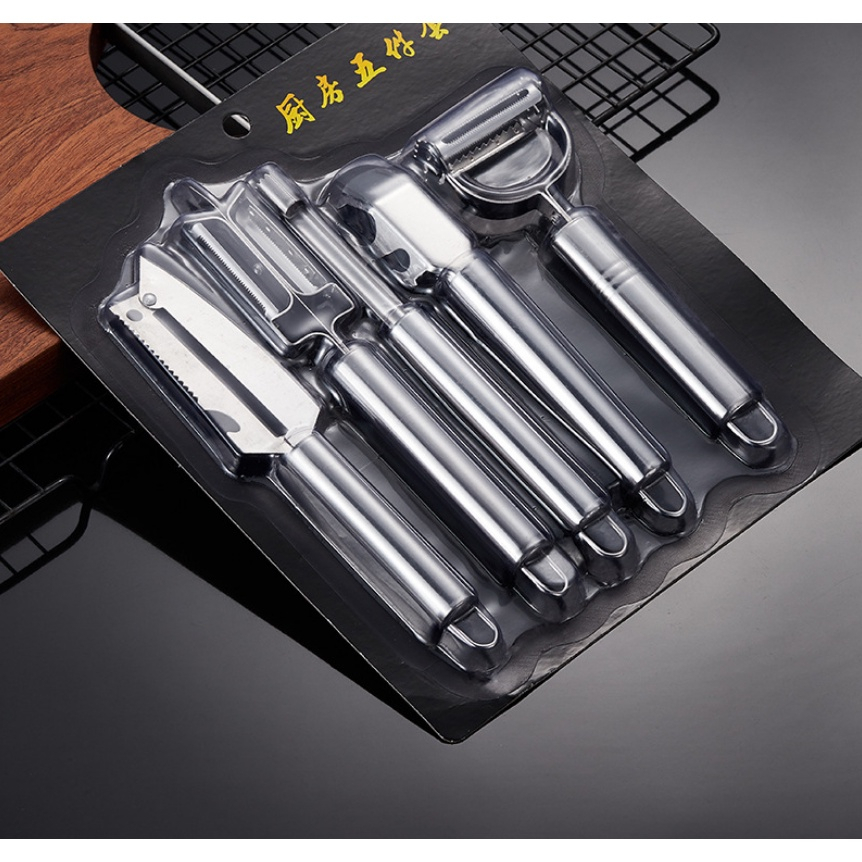 Set 5 Món Dao Đa Năng Cắt Gọt Vỏ Trái Cây, Thái Sợi, Đánh Vảy Cá-  Bộ Dụng Cụ Nạo Bào Rau Củ Quả Chất Liệu Inox Không Gỉ