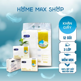 Bịch 12 Gói Giấy Ăn Soft 300 Tờ Home Max, Khăn Giấy Ăn Siêu Dai Trắng Sạch Mềm Mịn Tiện Lợi Gia Đình