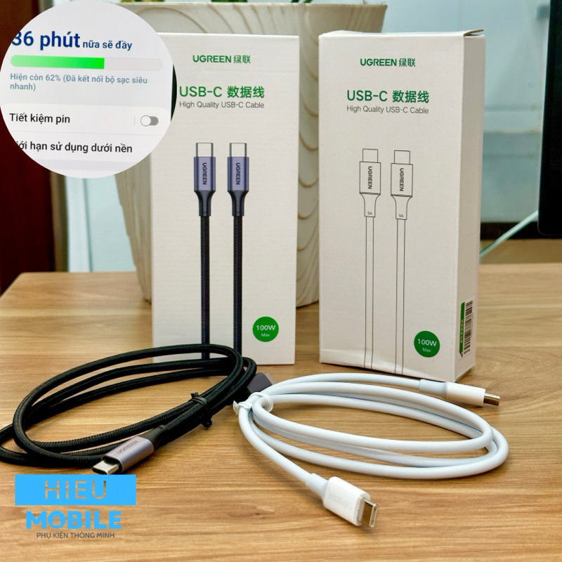 Cáp sạc nhanh 5A 100W chính hãng Ugreen C to C dài 1m