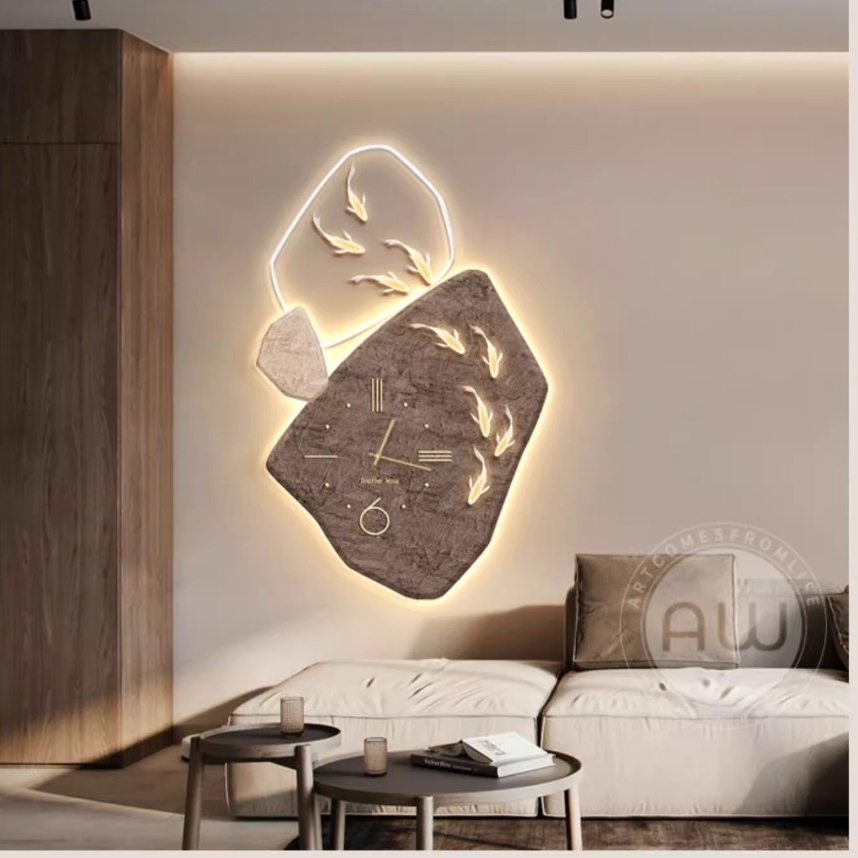 Tranh 3D LED Đồng Hồ Cửu Ngư Cá Chép Trang Trí Phòng Khách Quán Cà Phê OHA Decor [Hàng Có Sẵn]