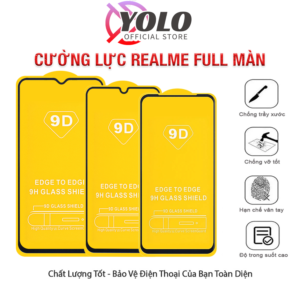 Kính cường Lực Realme 5 5i 5s 6 7 8 pro 9 pro 9i C21y c21 narzo 50 2 3 neo gt 7 7i 8i 9i q2 q3 c35 c30 c33 5G Kính [9D]
